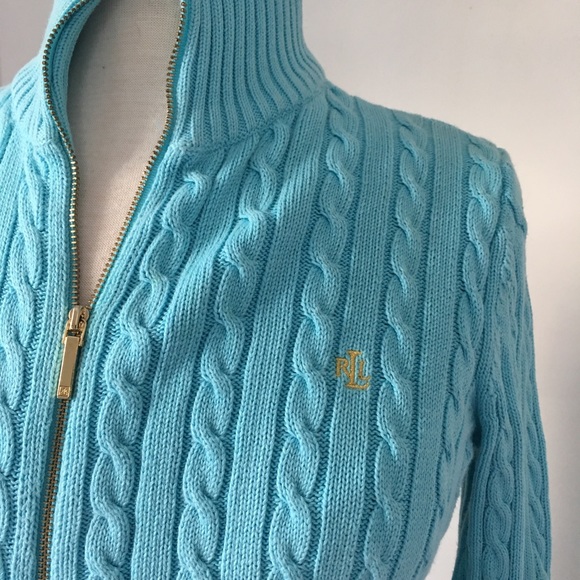 Lauren Ralph Lauren cable knit, gold zip cardigan - Picture 2 of 10